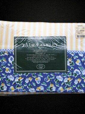 Vintage Laura Ashley Floral Gingham Twin Sheet Set NOS Sealed USA